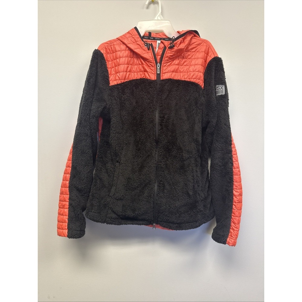 Victoria Secret VSX Jacket Pink/Coral & Black Fleece Hooded READ